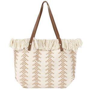 Woven Fringe Trim Embroidered Boho Tote